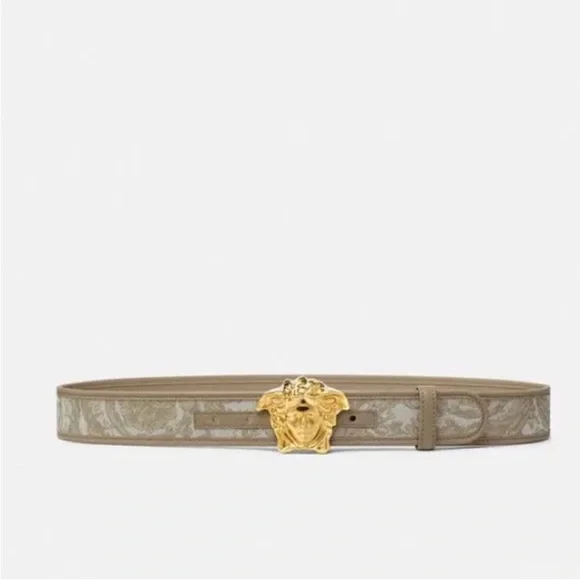 NWT Versace Taupe Belt with Gold Accents